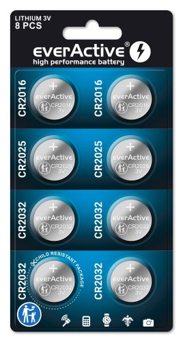 everActive set of 8 pieces lithium batteries CR2032, CR2025, CR2016