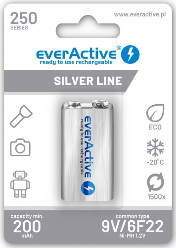 Akumulatorki everActive Ni-MH 6F22 9V 250 mAh Silver Line