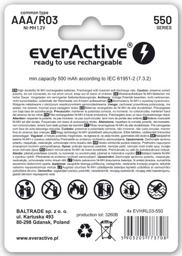 Akumulatorki everActive R03/AAA Ni-MH 550 mAh ready to use 