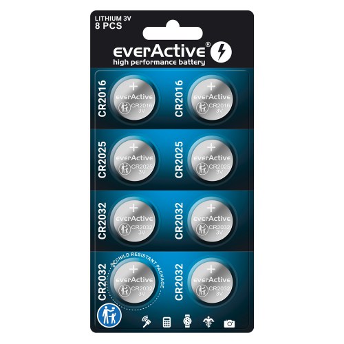 everActive set of 8 pieces lithium batteries CR2032, CR2025, CR2016