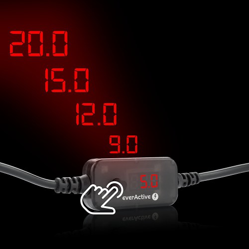 Universal Power Supply, USB-C PD Voltage Selector - DC 5V, 9V, 12V, 15V, 20V, 10 Plugs, everActive AD-PD65