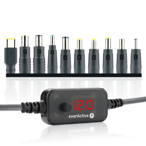 Universal Power Supply, USB-C PD Voltage Selector - DC 5V, 9V, 12V, 15V, 20V, 10 Plugs, everActive AD-PD65