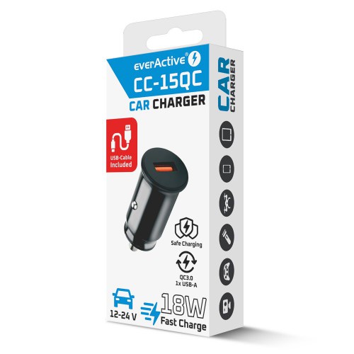 everActive CC-15QC Car Charger with USB-C Cable
