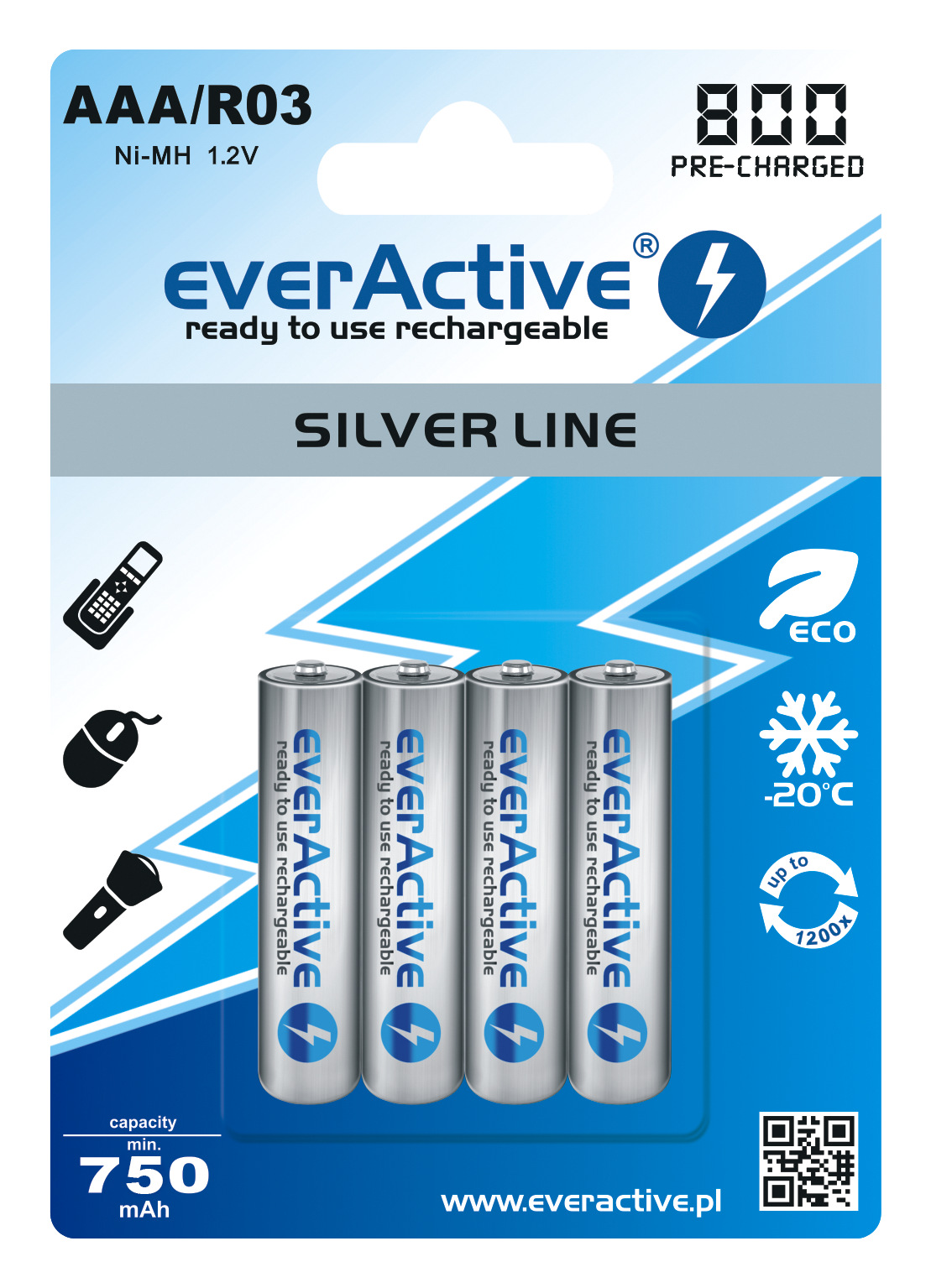 increased capacity of AAA silver line rechargeable batteries